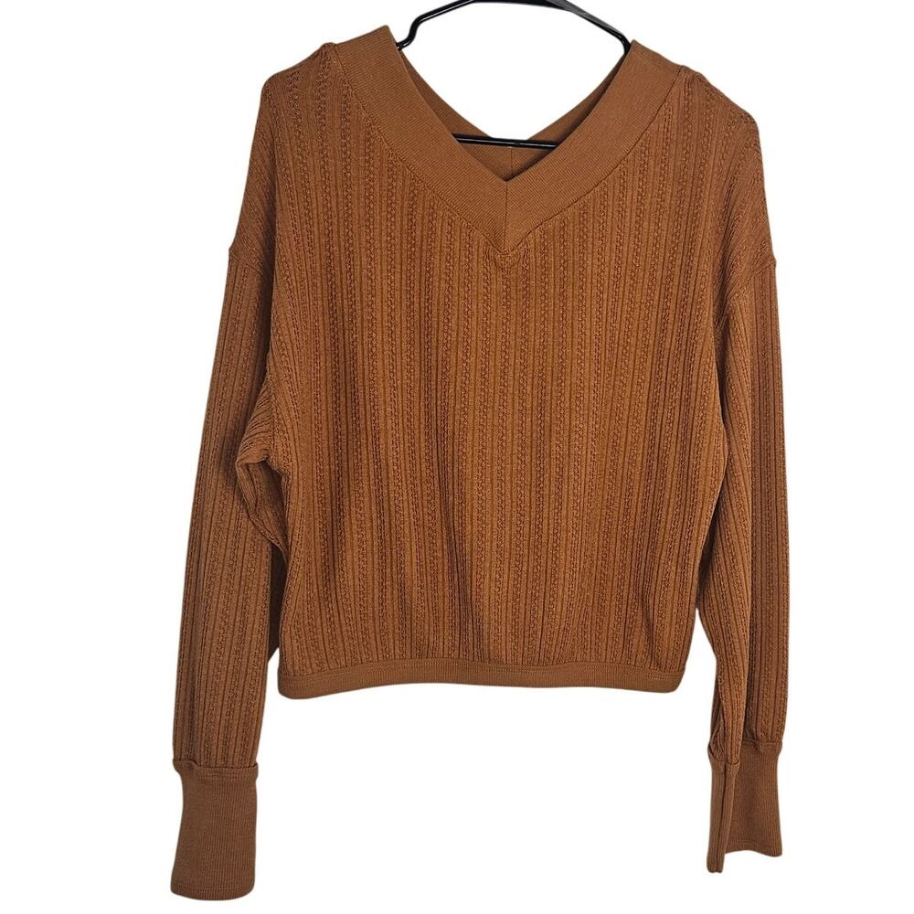 Honey & Sparkle Womens Rust Orange Ribbed Chunky Knit V-Neck Cropped  Sweater M